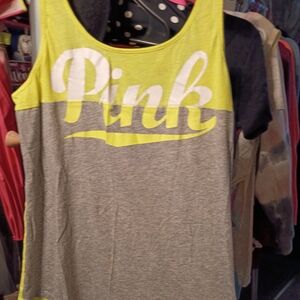 PINK Victoria's Secret Bright Yellow and Gray Tank Top